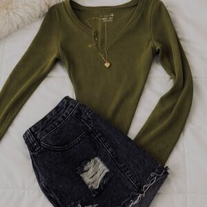 Urban Outfitters Olive Long Sleeve Top (with necklace)
